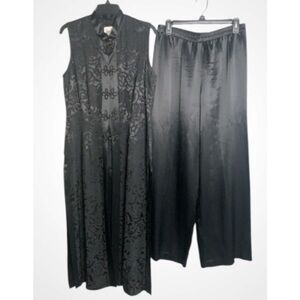R&M Richards Black Satin Sleeveless Cheongsam & Wide Leg Pants Size 14